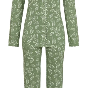 Ringella Dames - Doorgeknoopte pyjama met sjaalkraag - basilikum