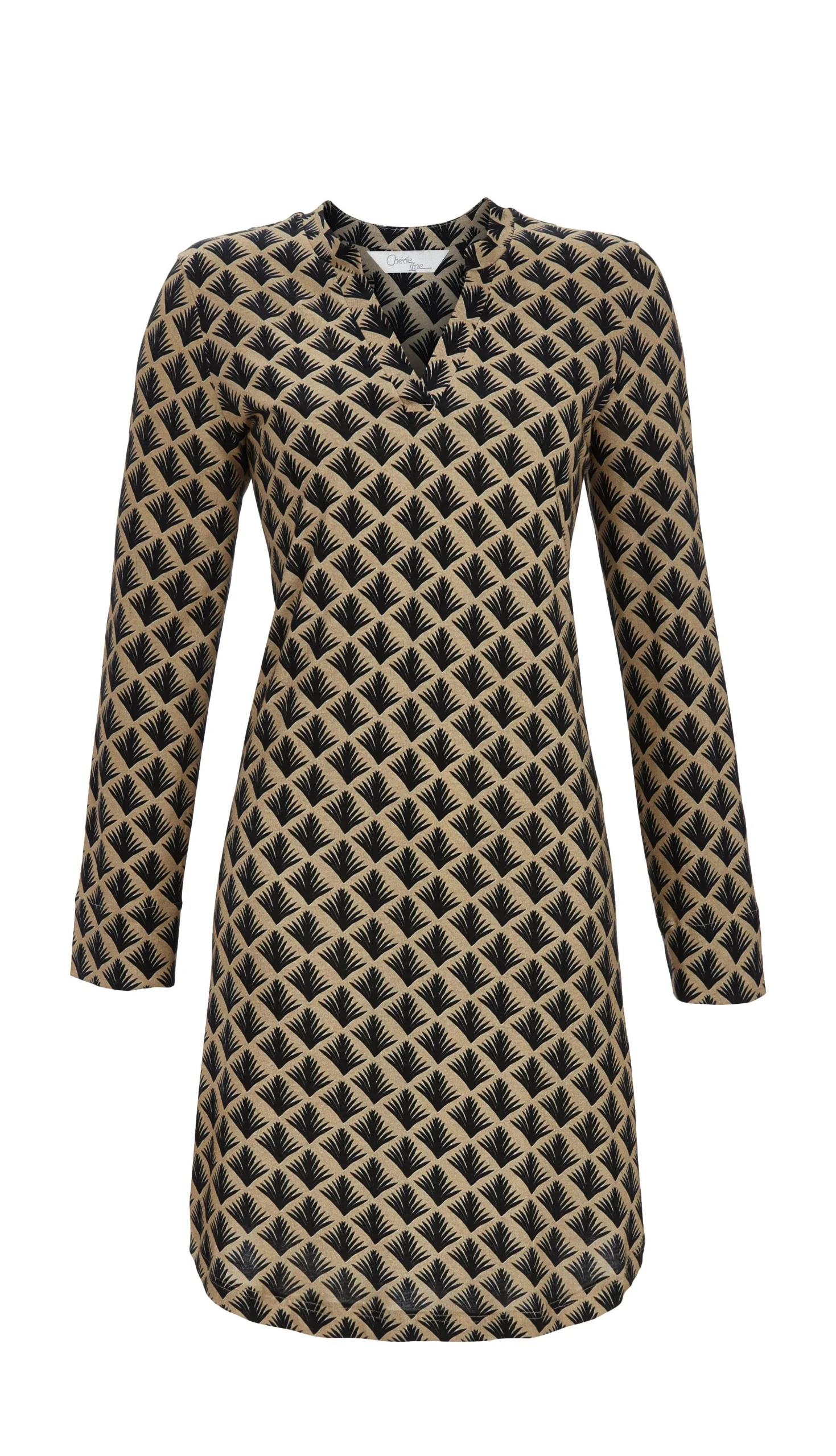 Cherie Line - Nachthemd met abstract dessin en knoopsluiting - sand - Afbeelding 3