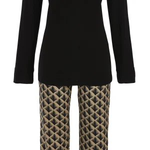 Cherie Line - Pyjama met knoopsluiting en broek met dessin - schwarz