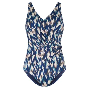 Ten Cate Swimsuit soft cup   v-neck ikat blue