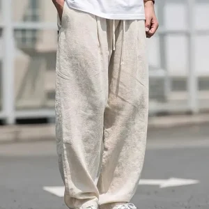 Baggy linnen broek met elastische tailleband