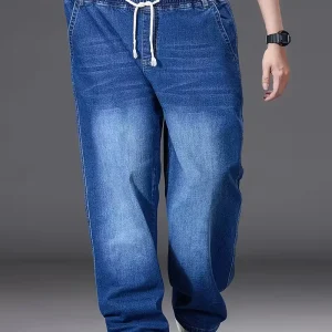 Broek met elastiek voor heren, los fit denim