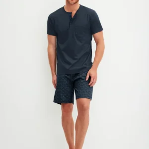 Calida: Relax Selected 2 – Korte Pyjama dark lapis blue-white