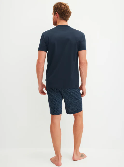 Calida: Relax Selected 2 – Korte Pyjama dark lapis blue-white - Afbeelding 5