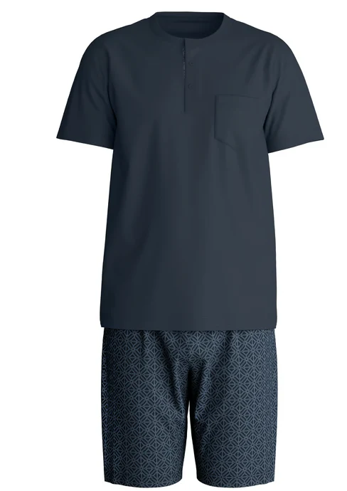 Calida: Relax Selected 2 – Korte Pyjama dark lapis blue-white - Afbeelding 6