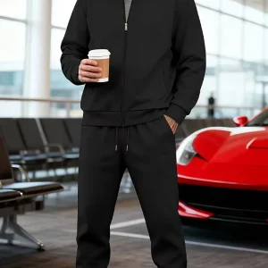 Casual heren set - jas met rits en ronde hals en broek