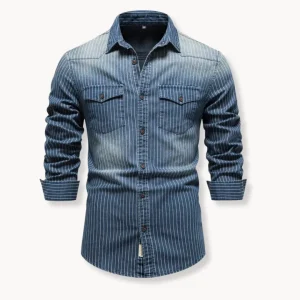 Hugo | Denim overhemd met gestreept patroon en borstzakken