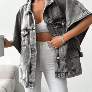 Denimjas met losse pasvorm en halve mouwen