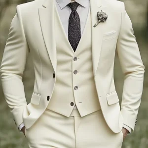 Driedelig heren pak met slim fit en glanzende afwerking