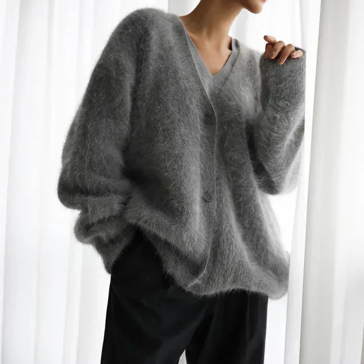 Fluffy cardigan met v-hals en knopen - Afbeelding 7