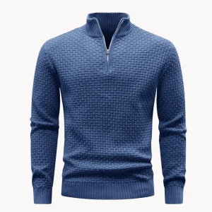 Hugo | Gebreide trui met ritskraag en honingraatpatroon