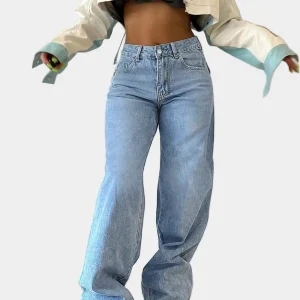 Jeans met losse rechte pijpen en elastische taille