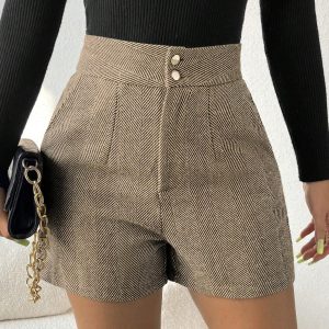 Korte broek met visgraatmotief en hoge taille