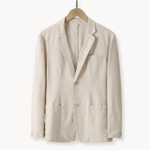 Hugo | Linnen blazer met reverskraag en voorzakken