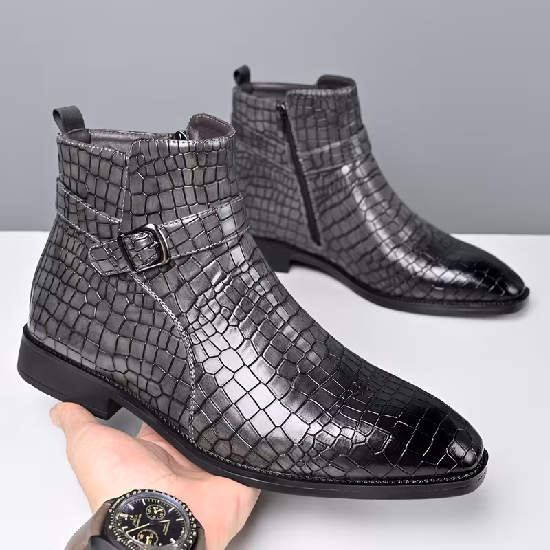 Mid-top laarzen met getextureerd bovenwerk en zijrits