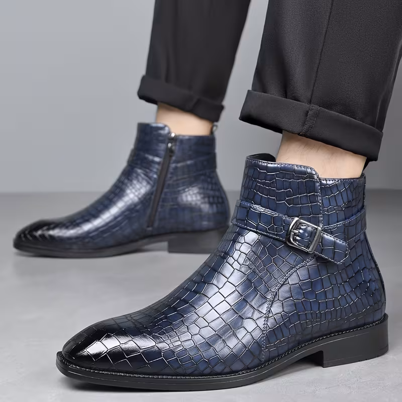 Mid-top laarzen met getextureerd bovenwerk en zijrits - Afbeelding 6