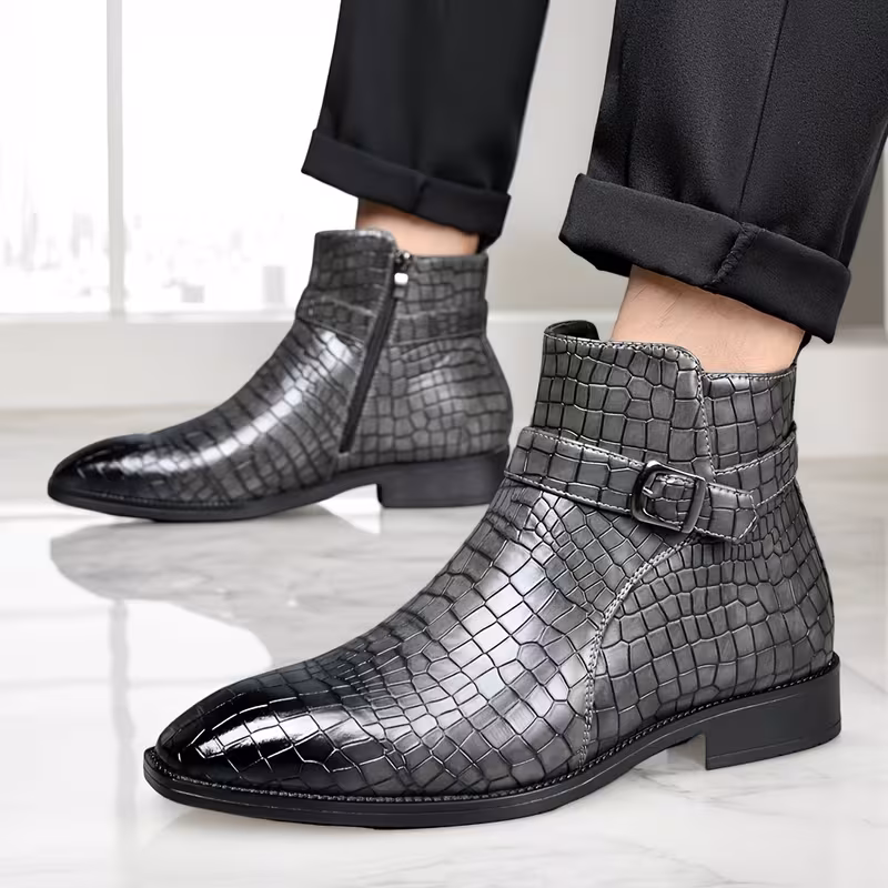 Mid-top laarzen met getextureerd bovenwerk en zijrits - Afbeelding 4