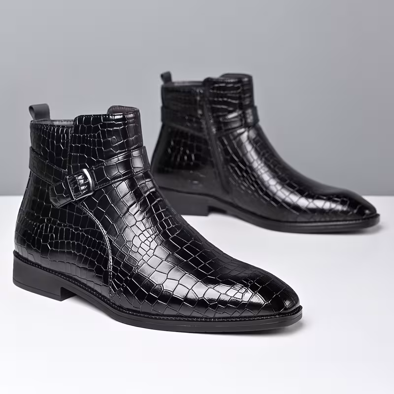 Mid-top laarzen met getextureerd bovenwerk en zijrits - Afbeelding 9