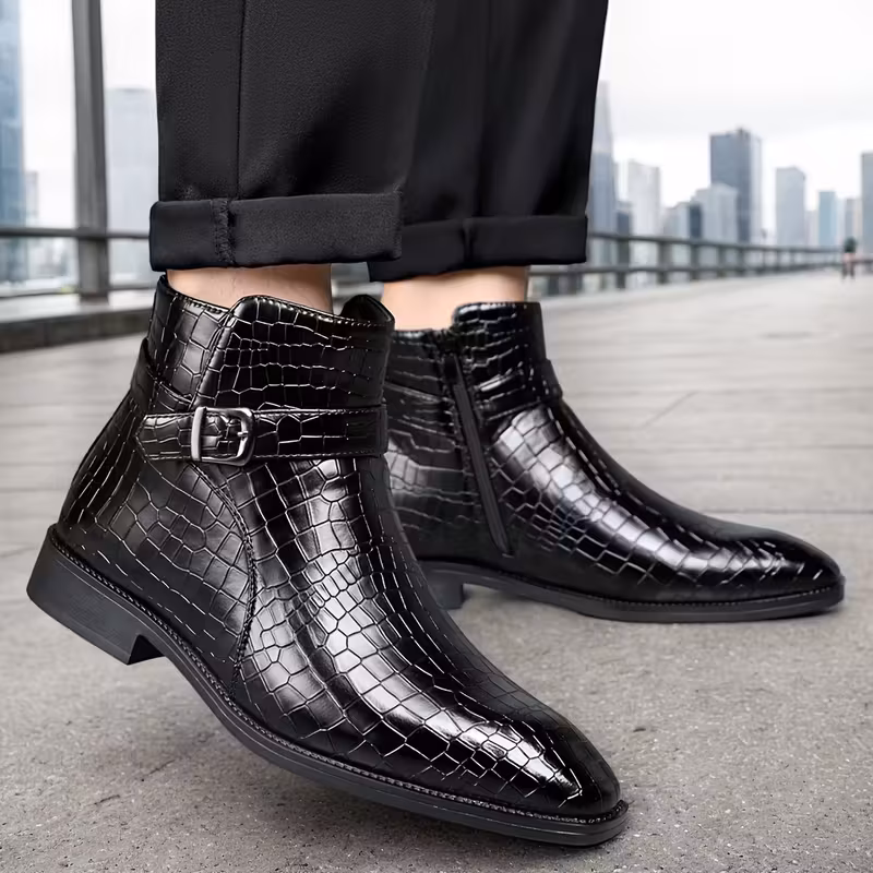 Mid-top laarzen met getextureerd bovenwerk en zijrits - Afbeelding 8