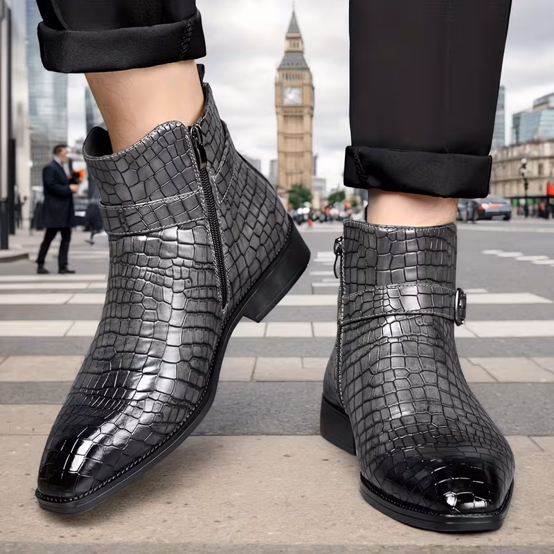 Mid-top laarzen met getextureerd bovenwerk en zijrits - Afbeelding 3