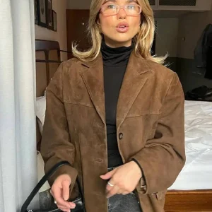 Oversized suède jas met brede kraag