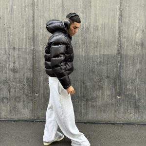 Pufferjas met glanzende afwerking en capuchon