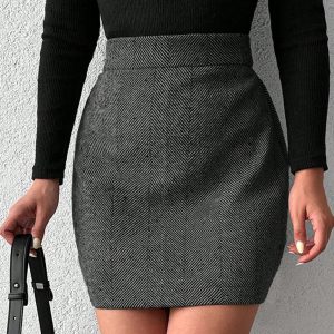 Rok met visgraatmotief en hoge taille