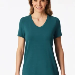 Schiesser Mix+ Relax Dames Shirt – Korte Mouwen, V-hals, Groen - 183661-700
