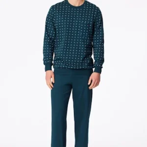 Schiesser Comfort Essentials Heren Lange Pyjama – Petrol Patroon - 181156-811