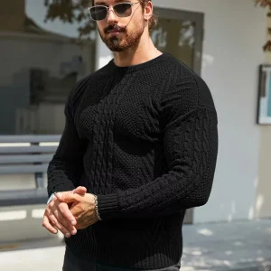 Slim fit crew neck trui met kabelpatroon