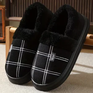 Slippers met geruit patroon en pluche voering