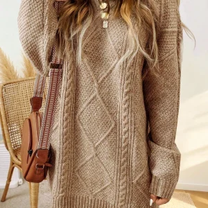 Trui jurk met kabelpatroon en ribbelafwerking