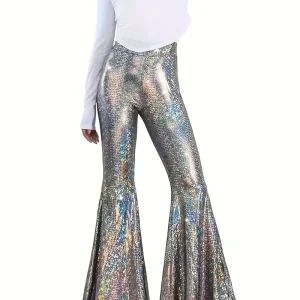 Wijdere feest broek met holografische afwerking