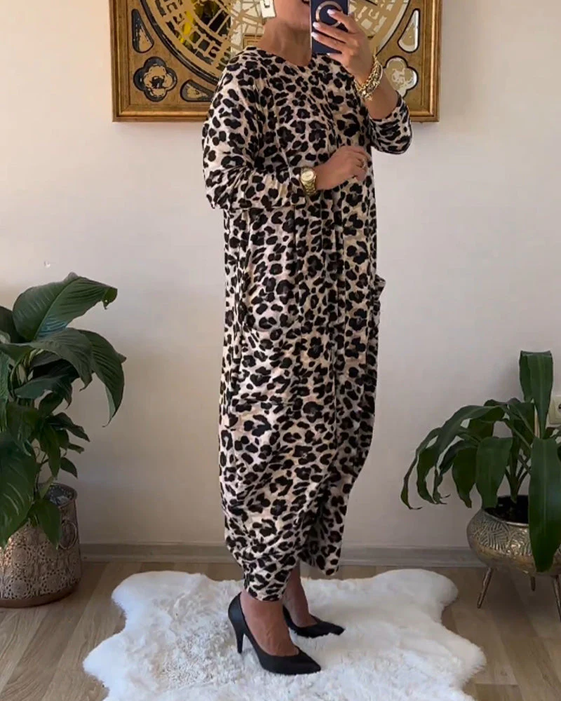 Aritia | Elegante Jurk met zakken en luipaardprint - Afbeelding 5