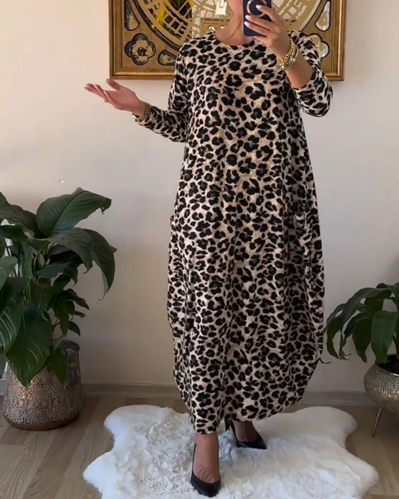 Aritia | Elegante Jurk met zakken en luipaardprint - Afbeelding 7