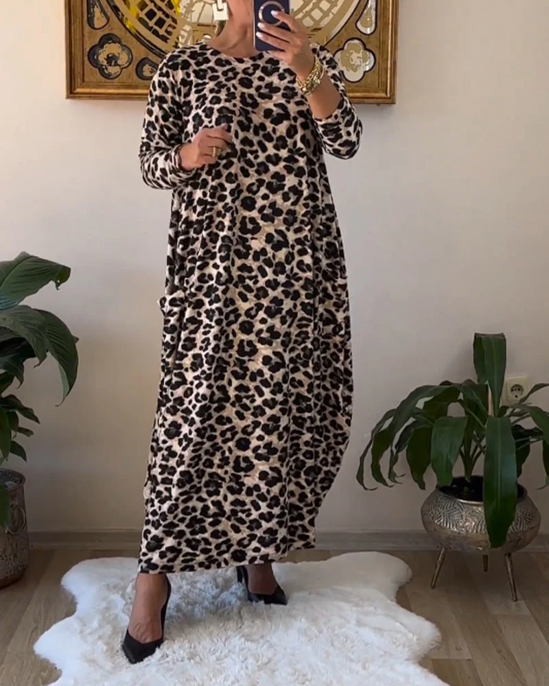 Aritia | Elegante Jurk met zakken en luipaardprint - Afbeelding 8