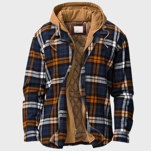 Daan | Dik meerkleurig geruit flanellen jack met capuchon en ritssluiting