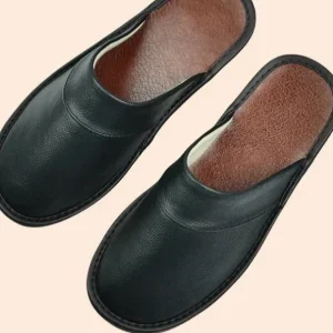 Daan | Zwarte leren heren pantoffels