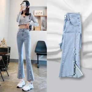 Delinda | Spijkerbroek met parelpatroon