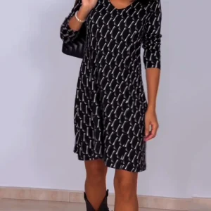 Diamond print v-hals jurk