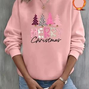 Elin | Gezellige kersttrui met kerstboompatroon en "Merry Christmas" print