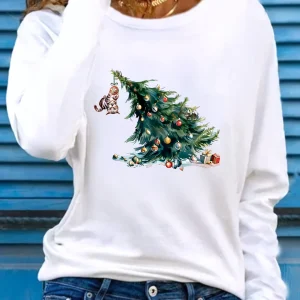 Elise | Feestelijk kerstboom print lange mouw t-shirt