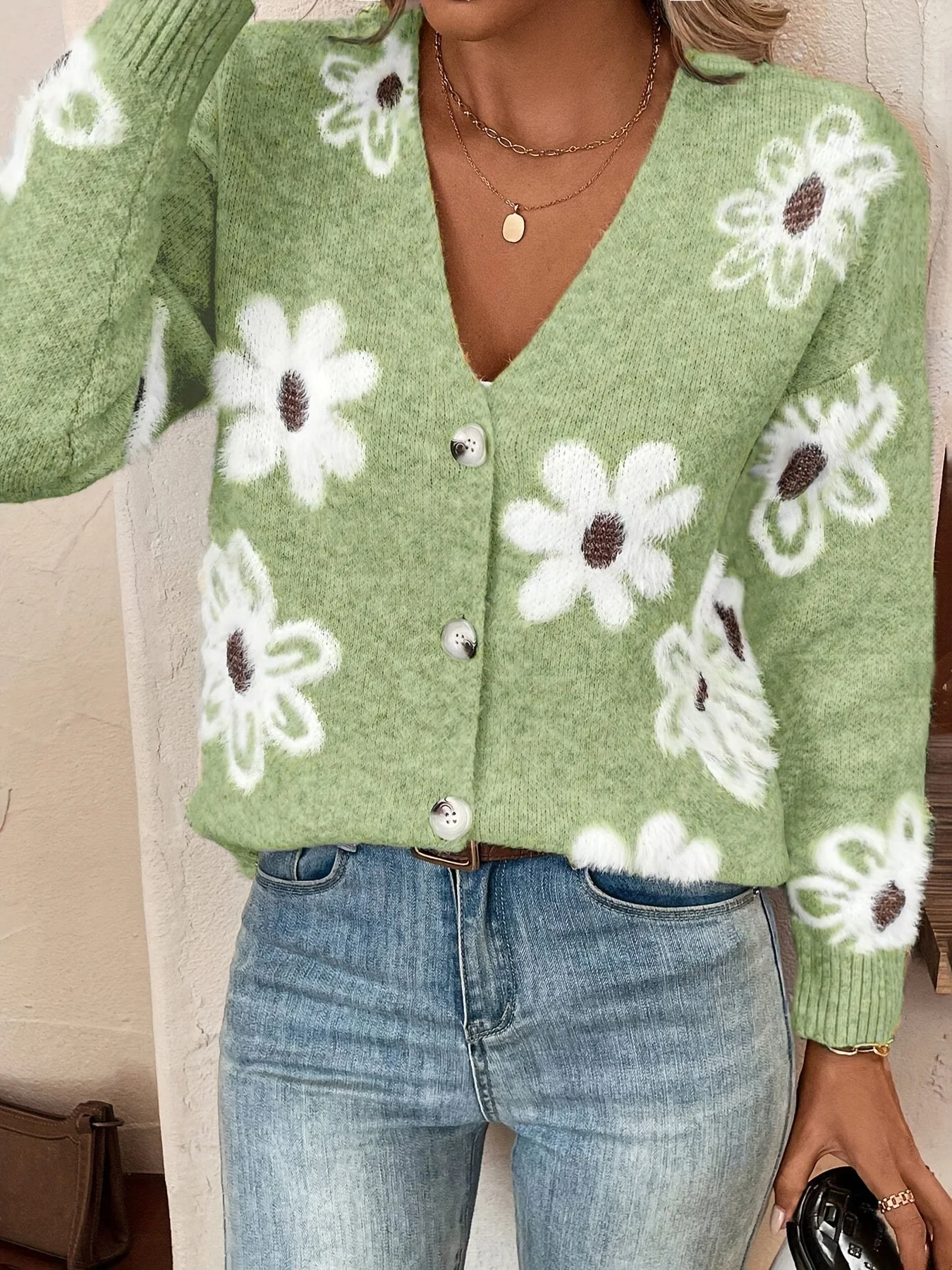 Emma | Bloemenpatroon cardigan trui - Afbeelding 3