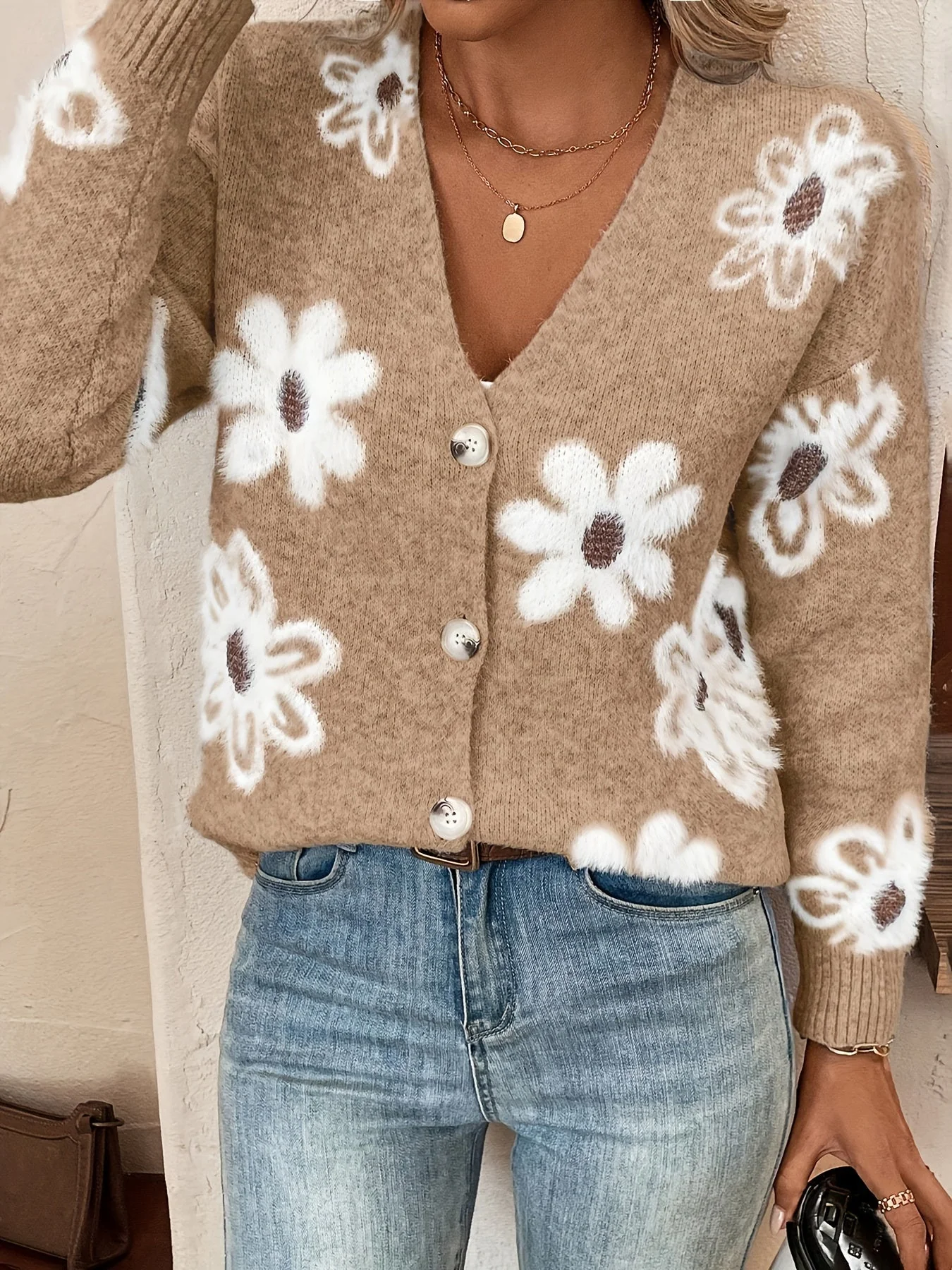 Emma | Bloemenpatroon cardigan trui - Afbeelding 4