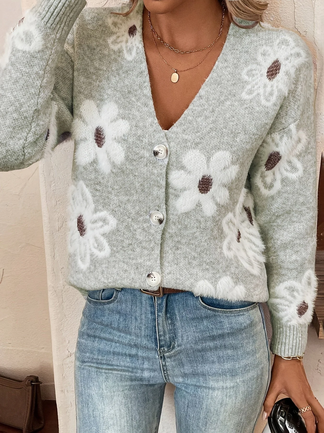 Emma | Bloemenpatroon cardigan trui - Afbeelding 5