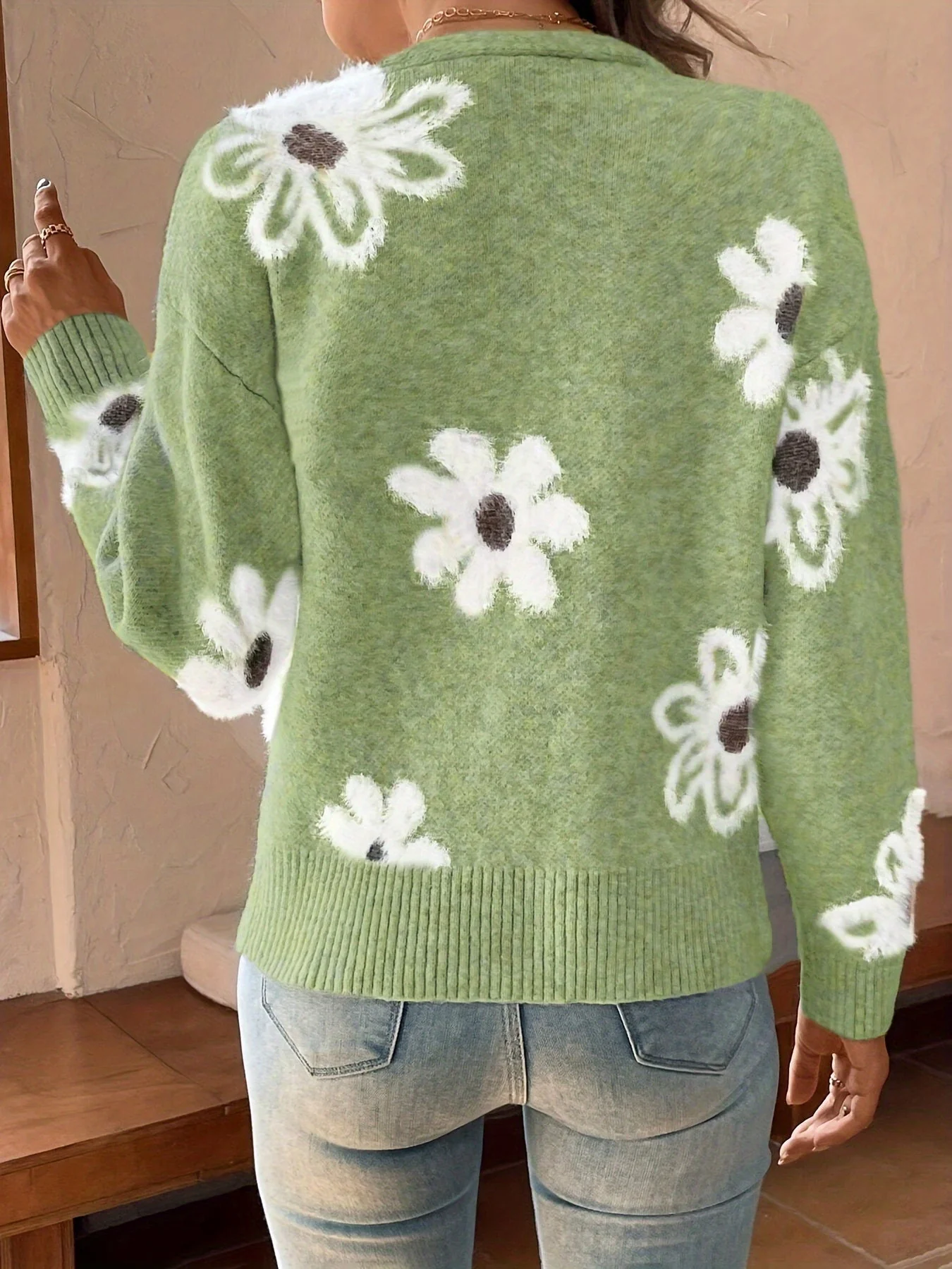 Emma | Bloemenpatroon cardigan trui - Afbeelding 7