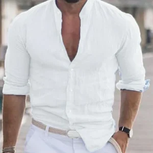 Floris | Linnen herenoverhemd met mock hals