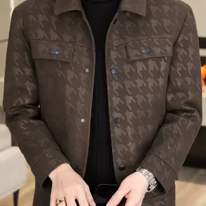 Heren jas met pied-de-poule patroon en fleece voering