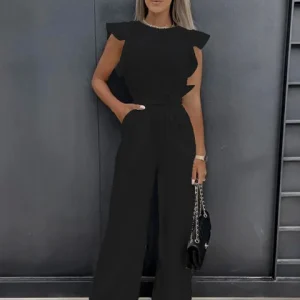Jacobs | Elegante jumpsuit met wijde pijpen en korte mouwen