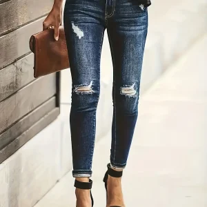 Jasmijn | Blauwe distressed skinny jeans